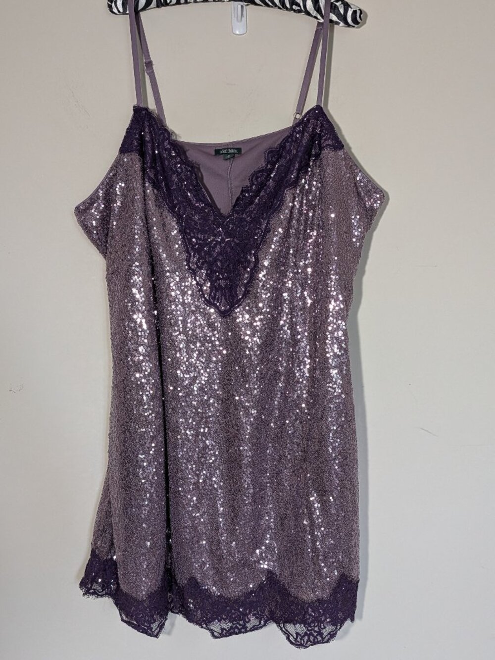 Wild Fable Sequin Y2K Lace Trim Spaghetti Straps Mini Slip Dress 3X Lilac Purple
